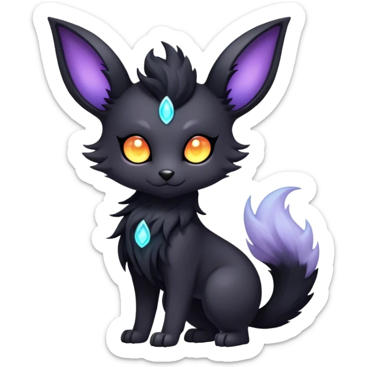 Kawaii dark edgy fantasy ethereal fursona Fakemon with tufted tail sticker