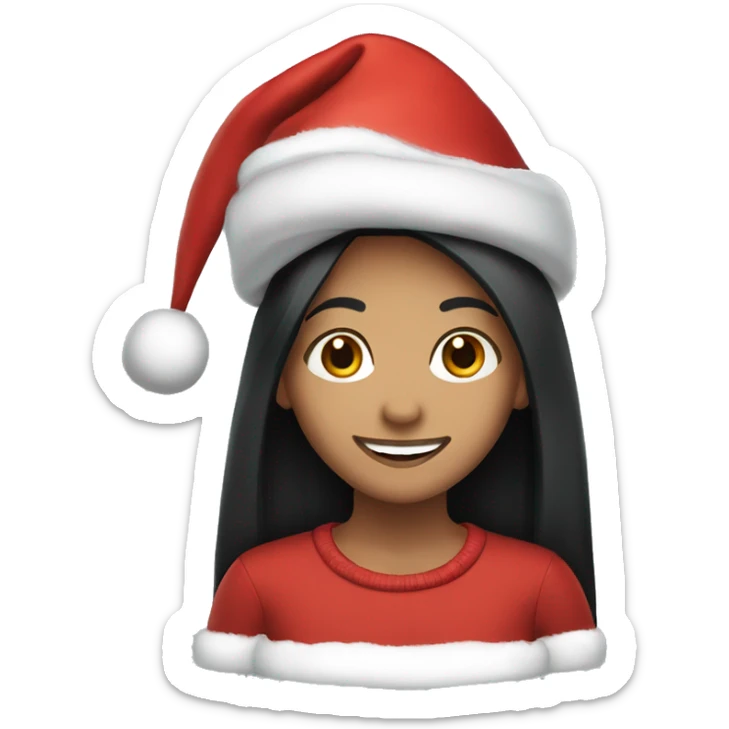 smiling girl with long straight black hair wearing a Christmas hat  sticker