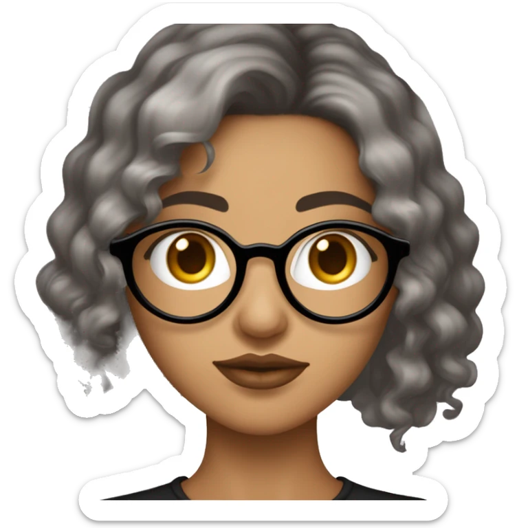 Jeune femme brune cheveux court yeux marrons et lunettes rondes dorées avec piercing au nez noir et septum argent  sticker