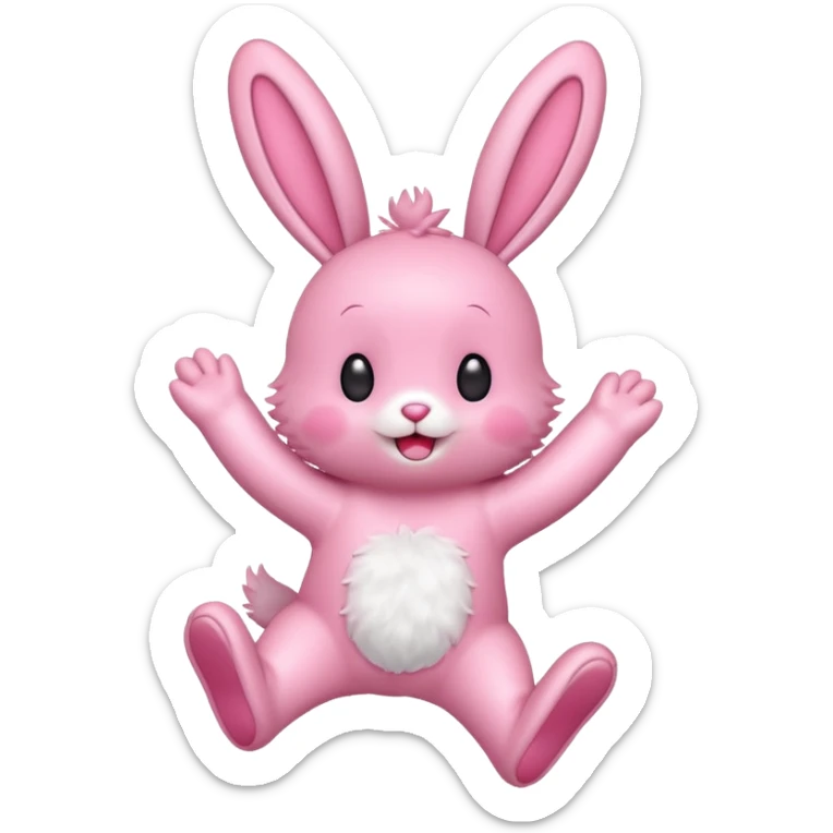 Exited pink bunny, kawaii chibi fluffy ears and body jumping of excitement  sticker