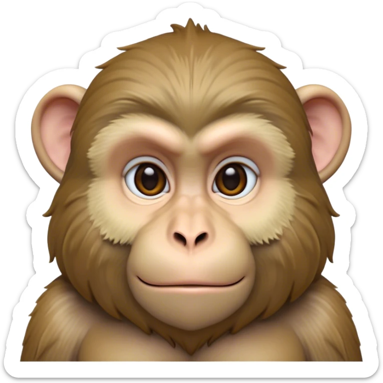 Cinematic Noble Macaque Portrait Emoji, Poised and regal, with a smart, agile build and expressive, deep-set eyes, adorned with soft, detailed fur and a dignified expression, Simplified yet sharp and sophisticated features, highly detailed, glowing with a soft, natural radiance, high shine, intelligent and commanding, stylized with an air of primate nobility, focused and alert, soft glowing outline, capturing the essence of a watchful and confident guardian that appears ready to leap out of the screen with effortless authority! sticker