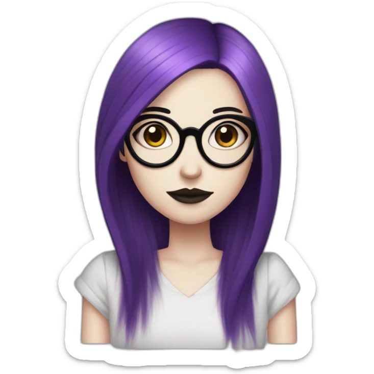 goth woman with long side parted purple hair and oval glasses, pale skin sticker