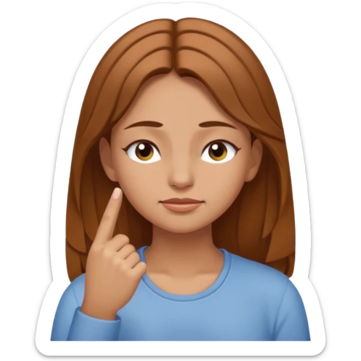 White but tan person with lightish brown hair girl has eyes lightly closed and index and middle fingers held on the temples of the forehead has if she is thinking and knows and sort of smirking sticker