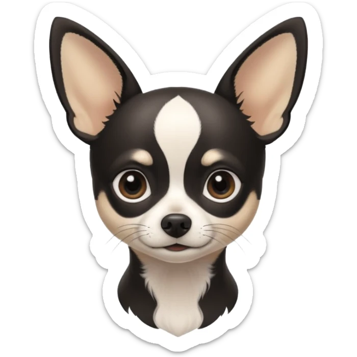 A black and white chihuahua emoji please with a thin white line on the center of head nose pointy sticker
