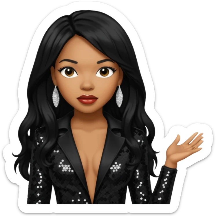 Tenitra Michelle Williams (b.1979), R&B Singer from Destiny's Child with long jet black hair, medium dark skin, black sequin outfit sticker