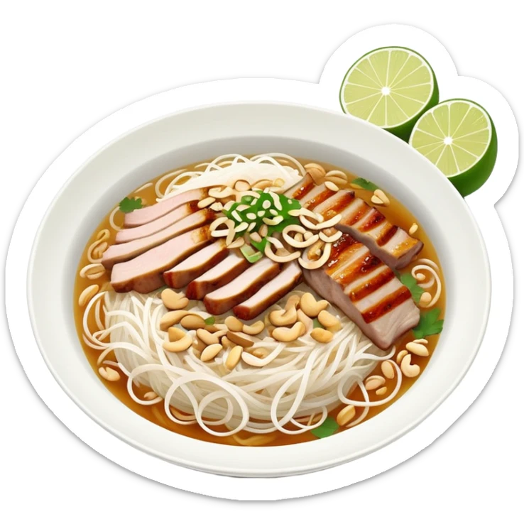 A bowl of Vietnamese Bún Thịt Nướng - rice vermicelli noodles with grilled pork, herbs, bean sprouts, and fish sauce sticker