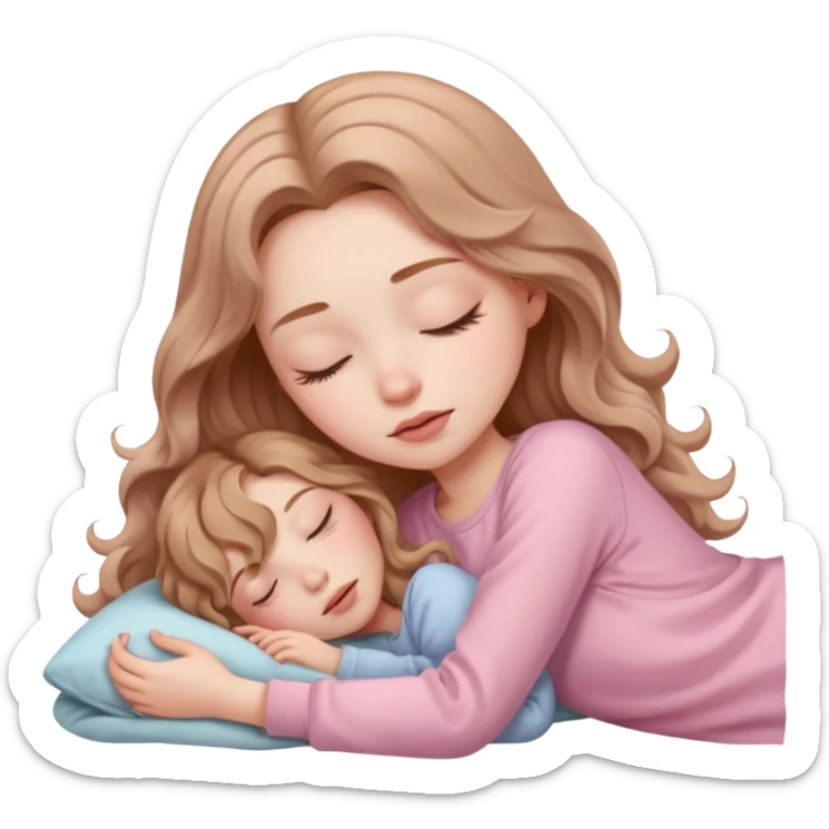 girl with pale skin and long wavy light brown hair in light pink clothes sleeping alone sticker