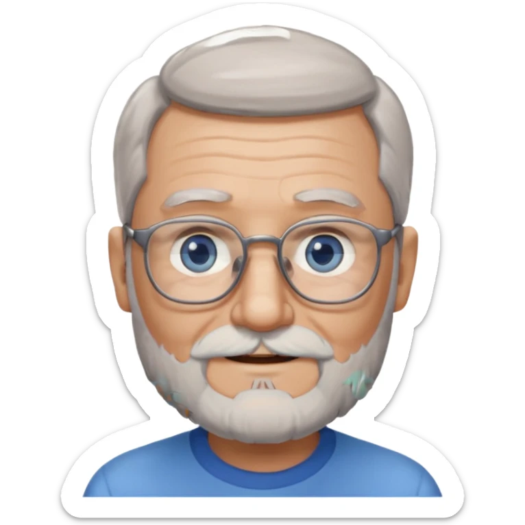 Create me an emoji of an old man. Gray really short size hair. Gray follow-up full beard. Squarer Glasses. Blue eyes. Little smile sticker