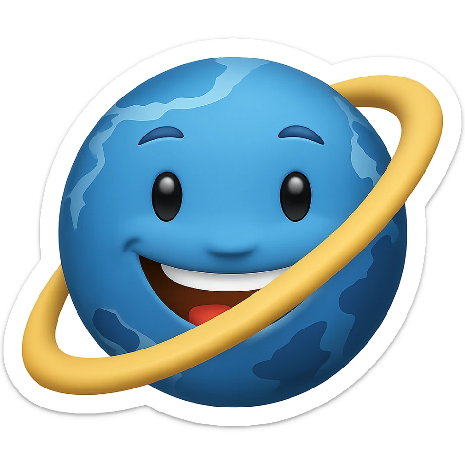 Add a ring around the happy planet with a big smile emoji style, no background. Keep the emoji style look and feel. sticker