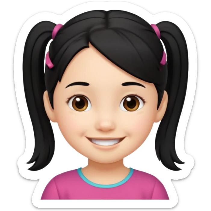 una chica pequeña con una cola de caballo el pello color negro  3 años sticker