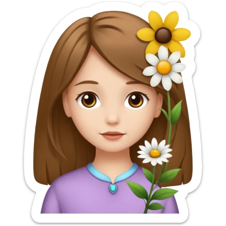 Ein braunhaariges Mädchen (glatte Haare ) mit einen Blume hinter dem ohr lange haare zur Seite kuckend Blume hinter dem rechten Ohr so das man es sieht zur Seite schauen soll das Mädchen  sticker