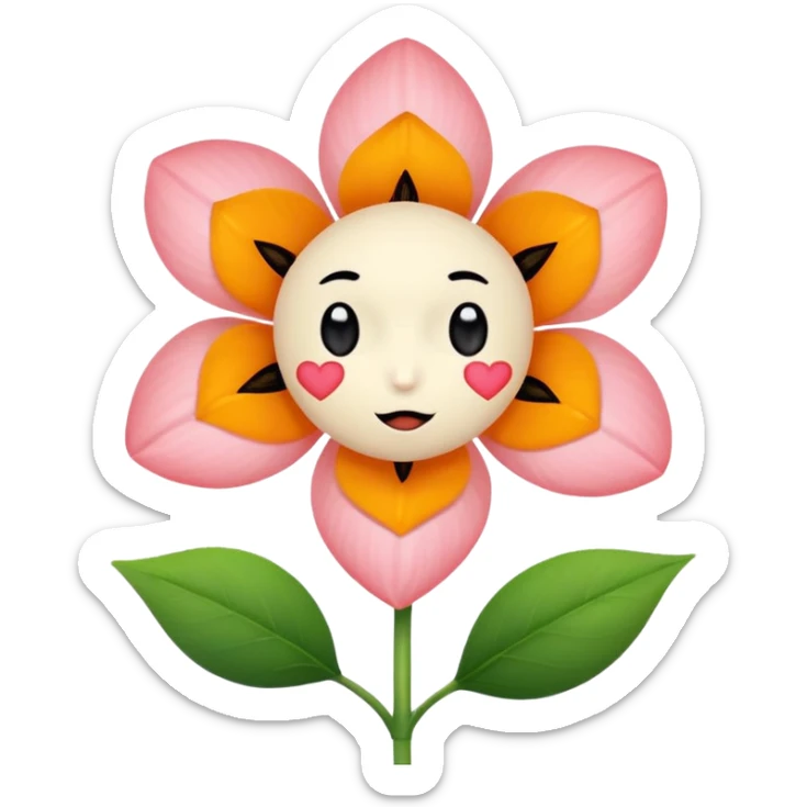Green stem, white bud with black cartoony face: ;p. And six heart shaped yellowish orange petals sticker