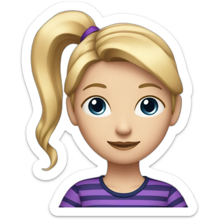 girl with one blonde ponytail and a purple and white striped shirt and a dark blue flair pants sticker