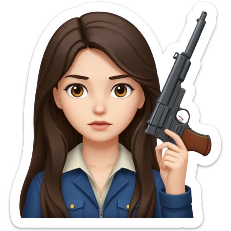 A brunette with long hair girl who is about to kill herself with a littlr gun pointed at her temple sticker