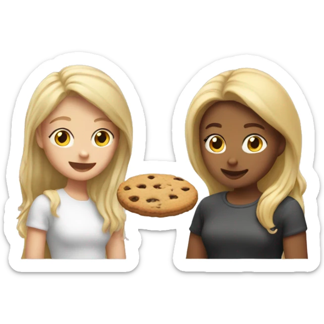 1 blonde girl and 1 brown girl eating cookies sticker