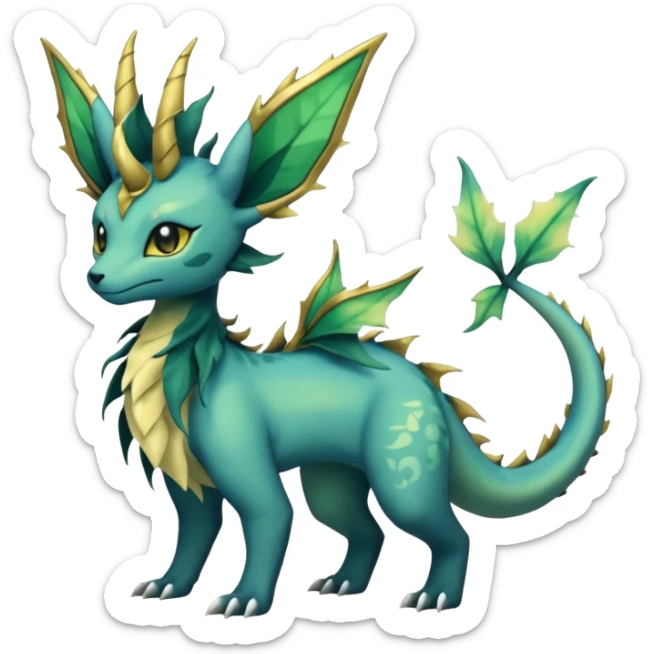 Gloomy dusky dull-colored ethereal elemental swampy Salandit-Leafeon-Vaporeon-hybrid-fusion (full body) sticker