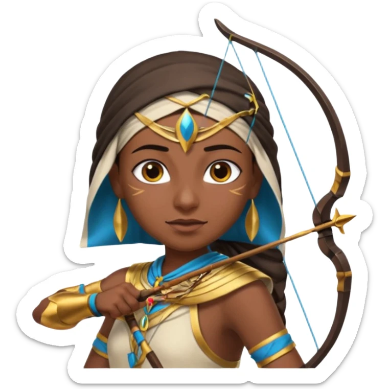 Emoji portrait of an Egyptian archer. Headcloth, bow and arrow, focused expression. sticker