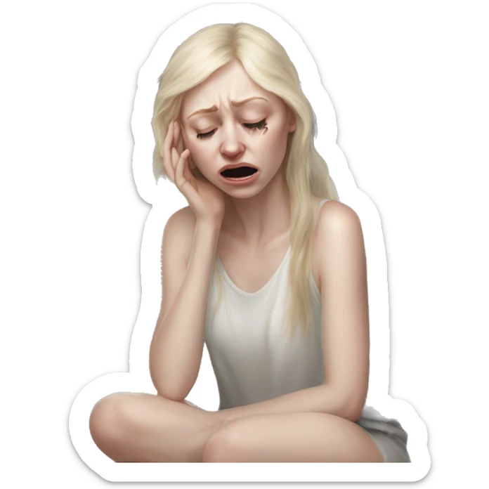 Crying tearing eyes pale skin on the floor magical woman with angel wings  sticker