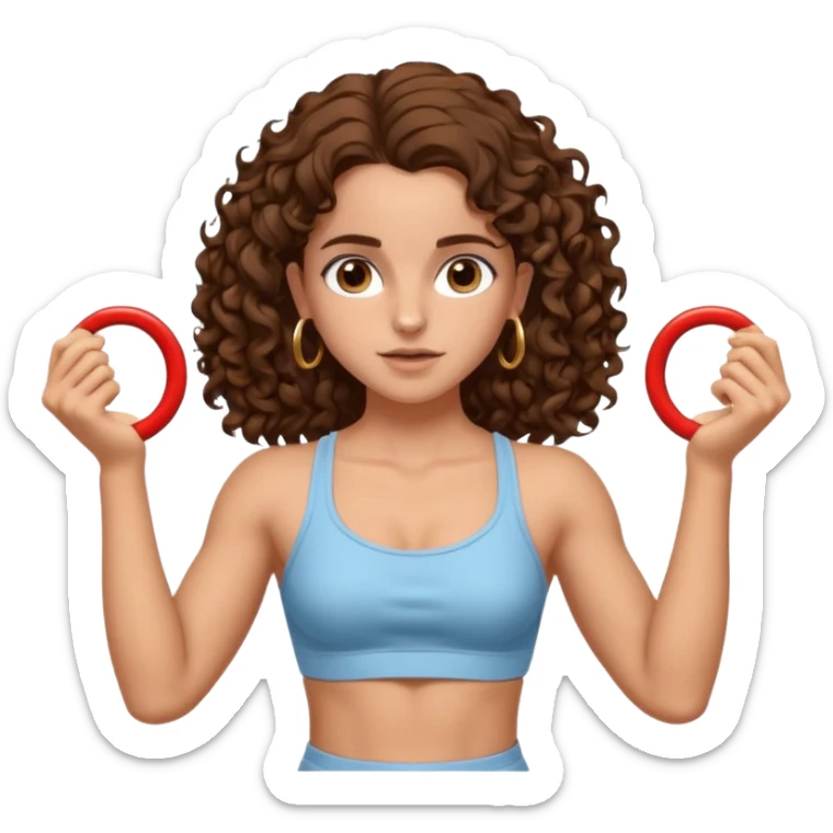 full body, very beautiful italian girl, dark brown eyes, looking like Emma Watson, with curly and big volume very bright brown hair, and a golden piercing ring in nose on left side, doing pull up, muscled

 sticker