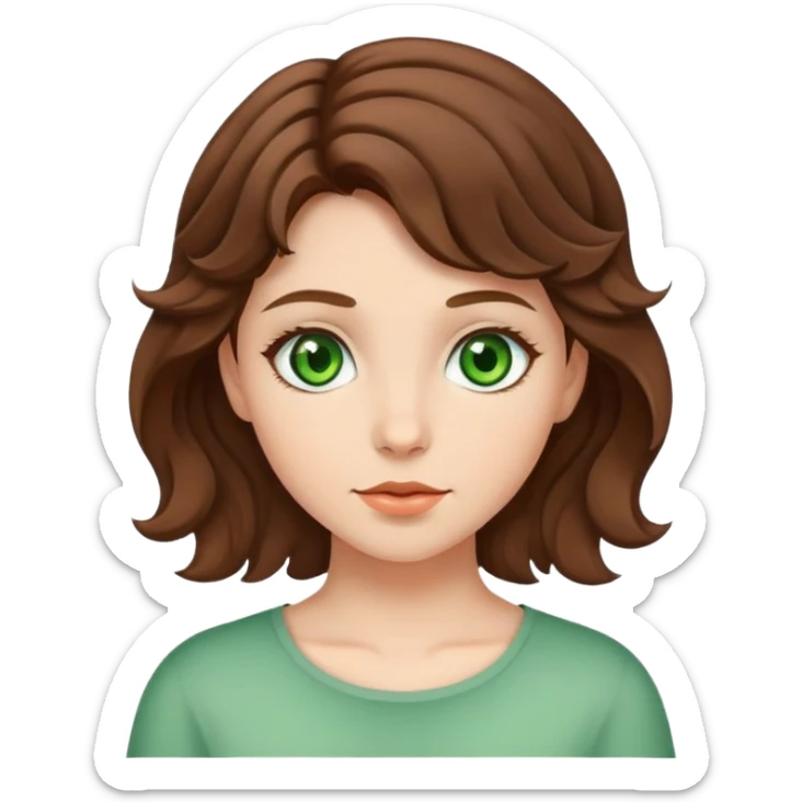 girl with fair skin, brown short wavy hair and green eyes sticker