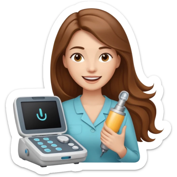 Can you make an emoji of a light skin with long brown hair ultrasound technician using her ultrasound machine  sticker
