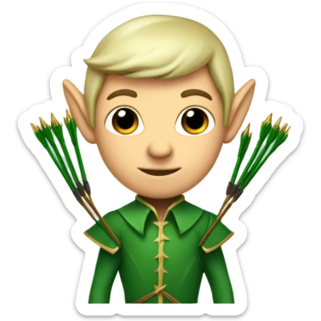 A male elf with a bow and a quiver of arrows in a green suit sticker