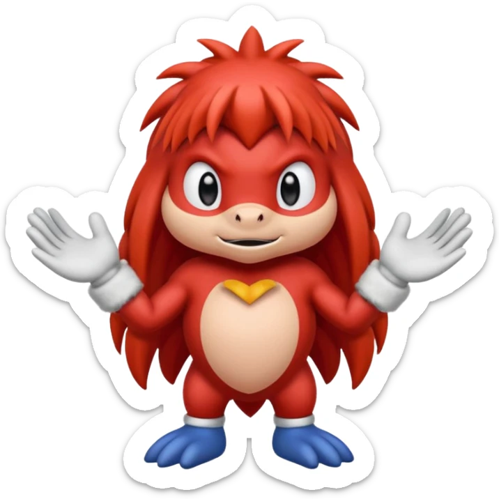 Sonic the hedgehogs friend knuckles a red animal with peach arms and white gloves sticker