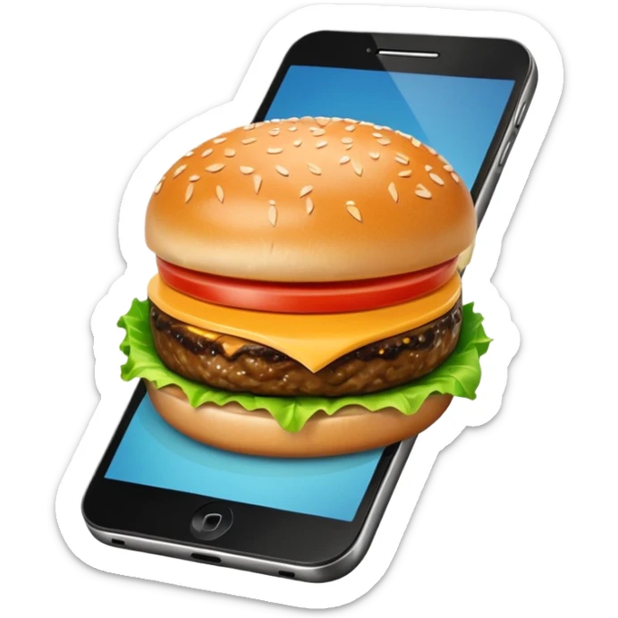 a phone that has a picture of a hamburguer in the frames of the phone not outside sticker