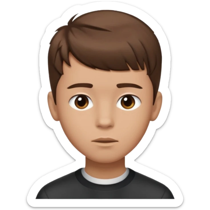 create a fringe haircut boy with a brown hair with hair little up more looking like quiff hairstyle but its going straight not on sid, it need to go on forhead in that direction sticker