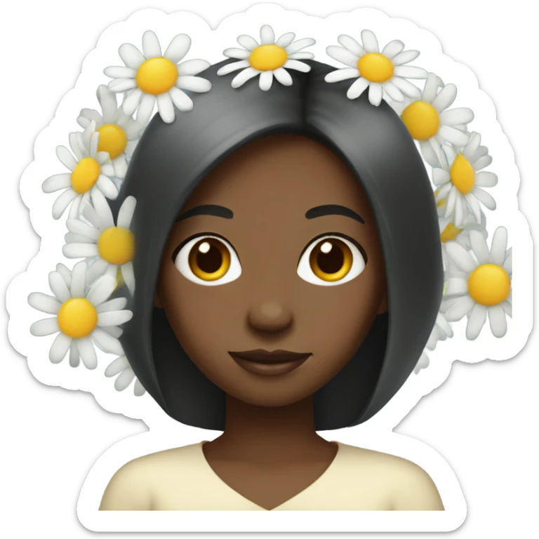 Black girl with straight hair holding Daisy flowers sticker