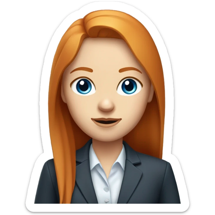 Portrait of a working modern ginger girl with long straight hair, blue eyes in business clothes sticker