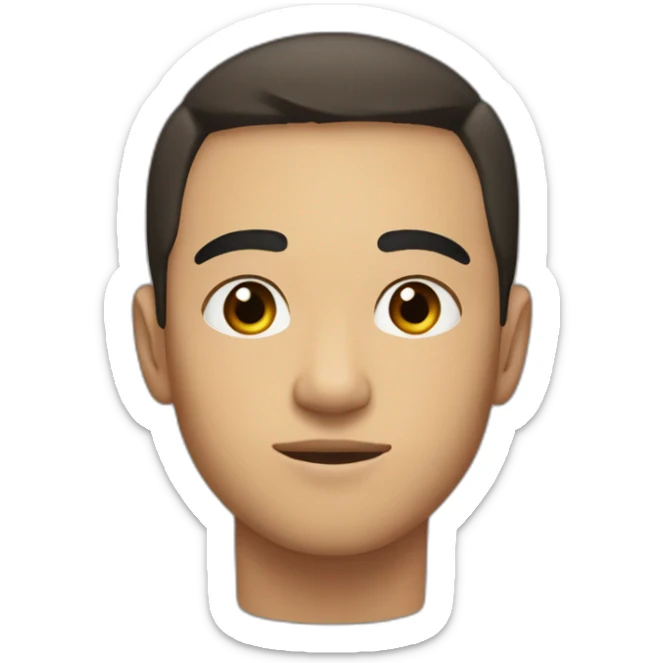 half asian half caucasian 21 year old man with very short dark brown hair wearing crewneck sticker