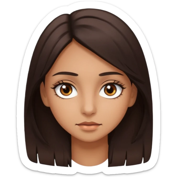 girl with brown eyes, long eyelashes, layerd mid length hair dark brown, tanned skin sticker