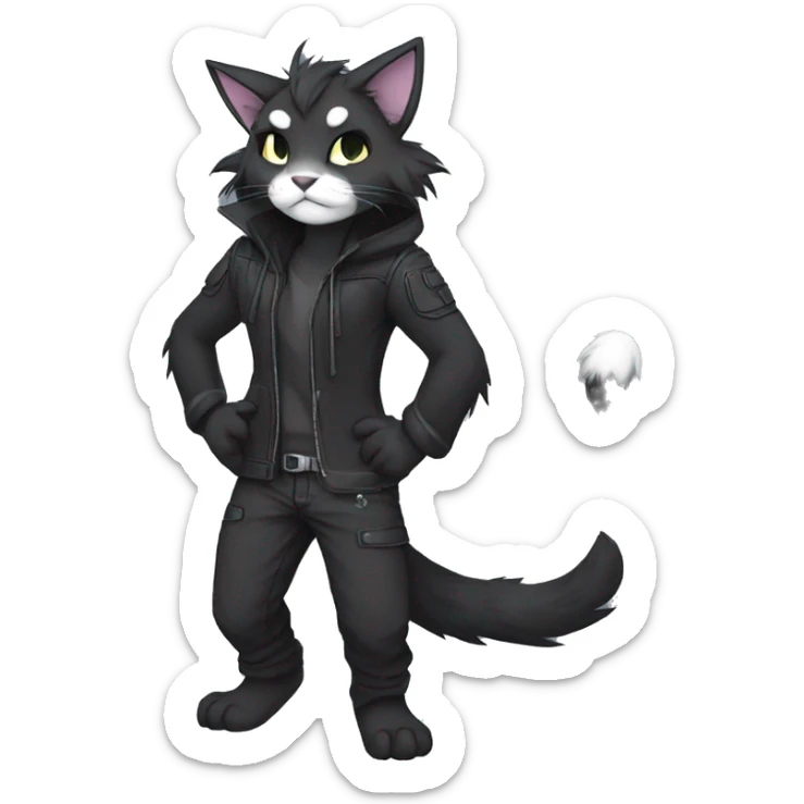 Anthro Dark Edgy Cool Shy Grumpy FurSona Feline Fakemon Full Body sticker