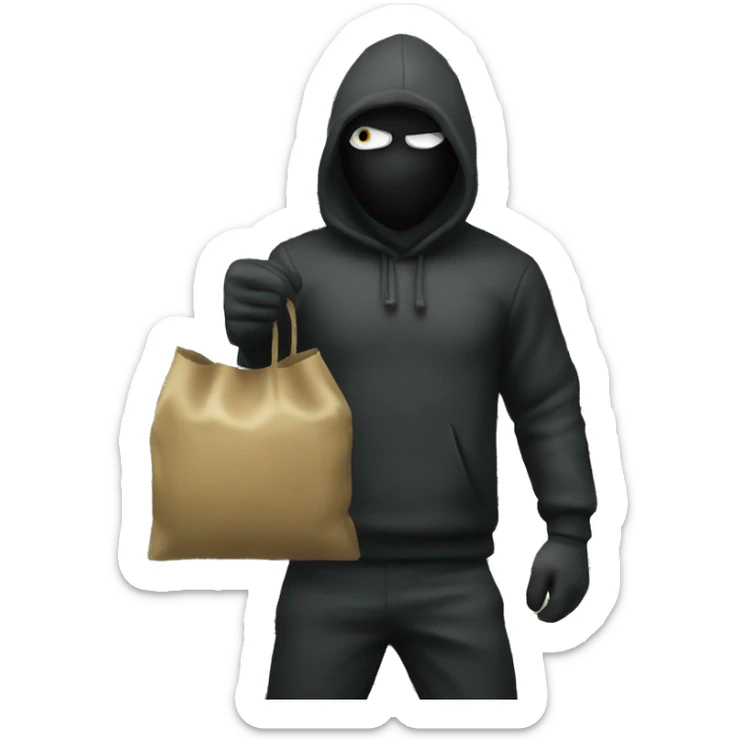 Thief emoji with a bag of money behind him sticker