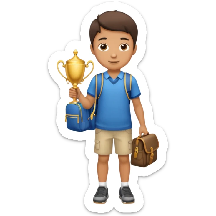 emoji of a full body boy with a school bag win a trophey sticker