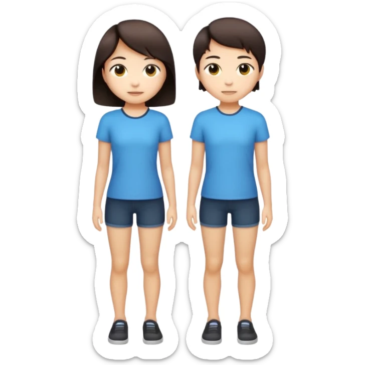 full-body person of Asian descent, short dark brown hair, slender build, emoji style sticker