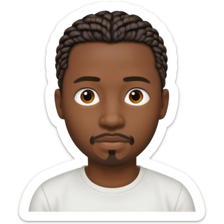 Hazme un emoji de un hombre negro con trenzas cortas, camiseta blanca y una pequeña perilla sin bigote sticker
