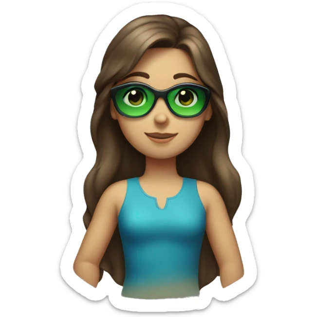 Girl with middle long Brown hair, Blue green eyes, 14 years, and sunglasses on her hair sticker