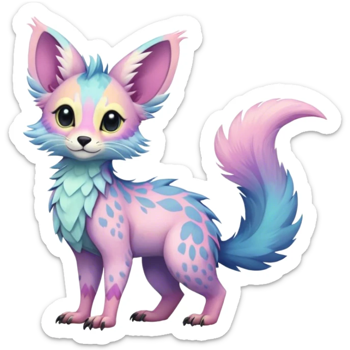 Feral Rare Fantasy pastel tropical Vernid-Trico-species by LiLaiRa, random markings, tufted tail, tufted ears, full body sticker