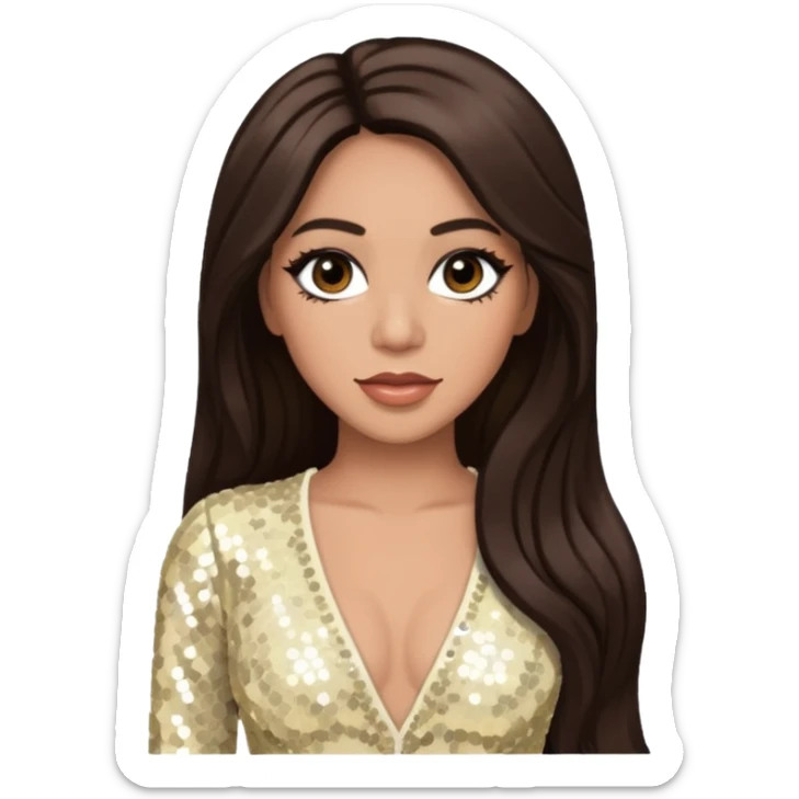 Farrah Franklin from Destiny's Child with long dark brown hair, ivory sequin outfit sticker