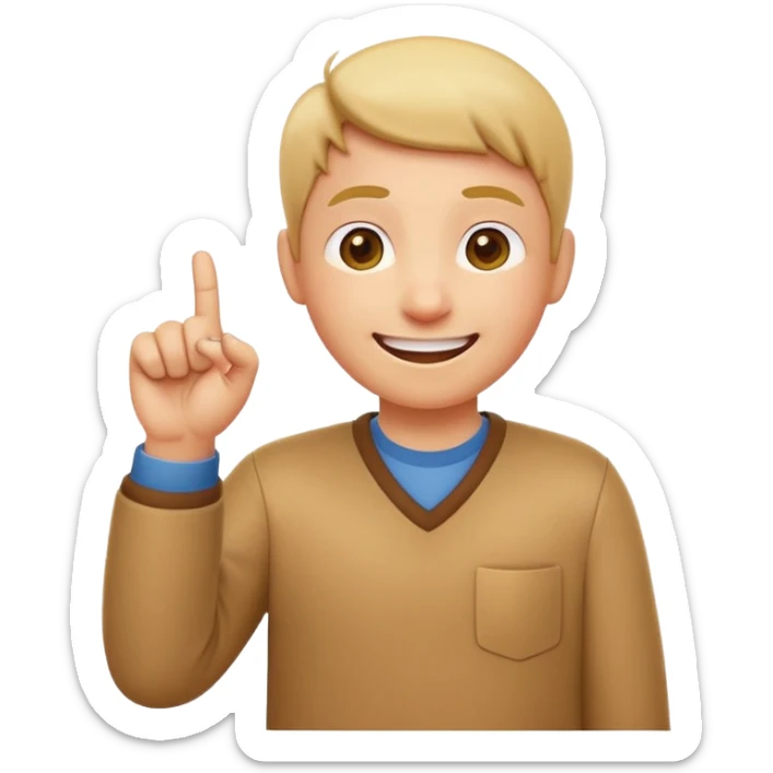 emoji of a happy cartoon person pointing downward toward the ground with both hands, standing upright, smiling warmly, both index fingers extended and pointing down clearly, simple light background, expressive and playful Apple emoji design showing the meaning “here / down here sticker