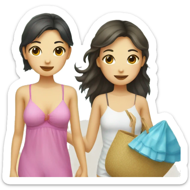 italian girl and chinese girl on the beach sticker