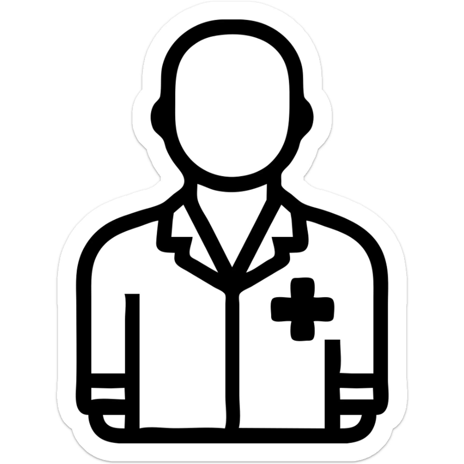 outlined icon style Discord role icon for a psychiatric clinic patient, adult person in #6fe8f3 pajamas, small medical cross, serious and minimalist style sticker