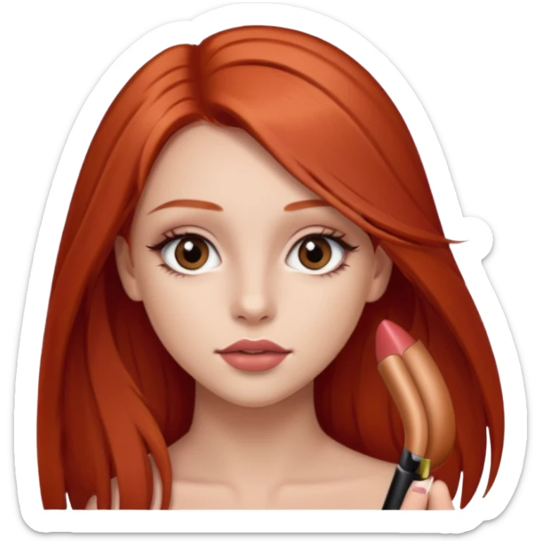 una chica de 18 años con los labios con pintalabios nude y los ojos maquillados, de piel blanca con el pelo liso, largo y pelirrojo, ojos marrones sticker