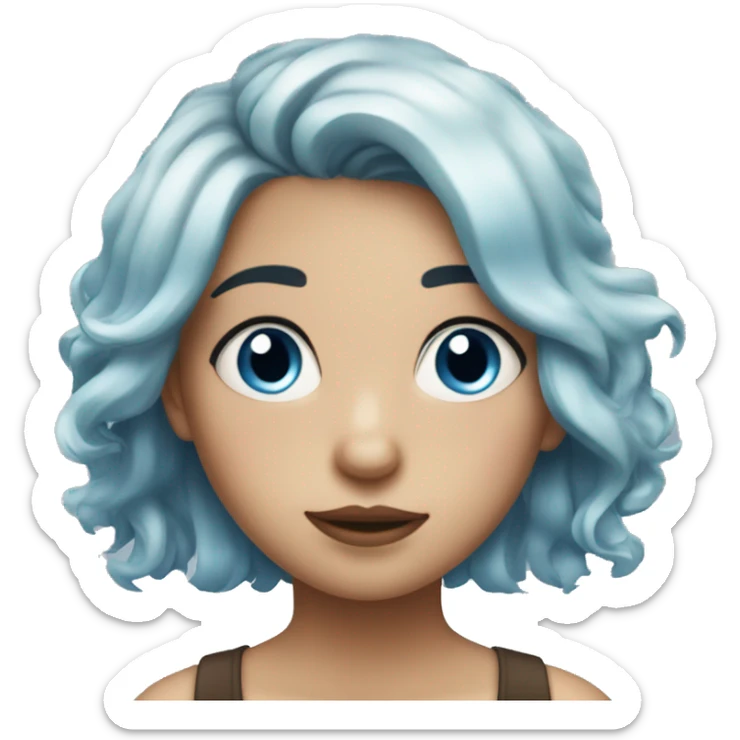 a girl with messy light blue hair, a mole under her mouth, and beautiful with blue eyes sticker