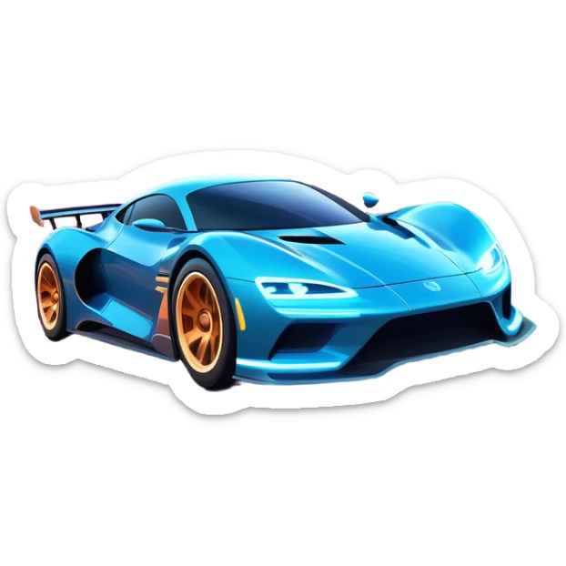 An icon showing a sleek car speeding through a neon-lit cityscape, inspired by Need for Speed. The design features dynamic motion lines, glowing tires, and a vibrant city backdrop with skyscrapers and lights. The rush of high-speed racing is highlighted. Transparent background. sticker