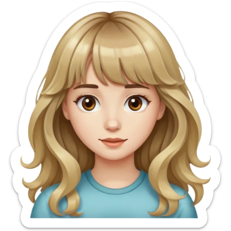 Wavy girl with bangs, brown hair with one blonde streak in her bangs, and white skinned girl long hair  sticker