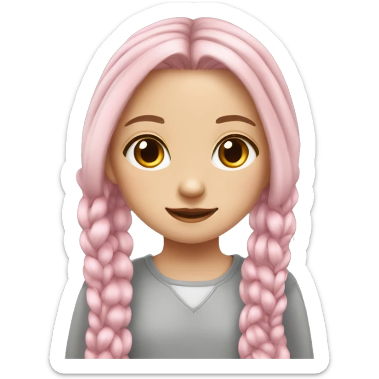 Cute girl with long light braids, pink at the ends. There are two gray British cats nearby sticker