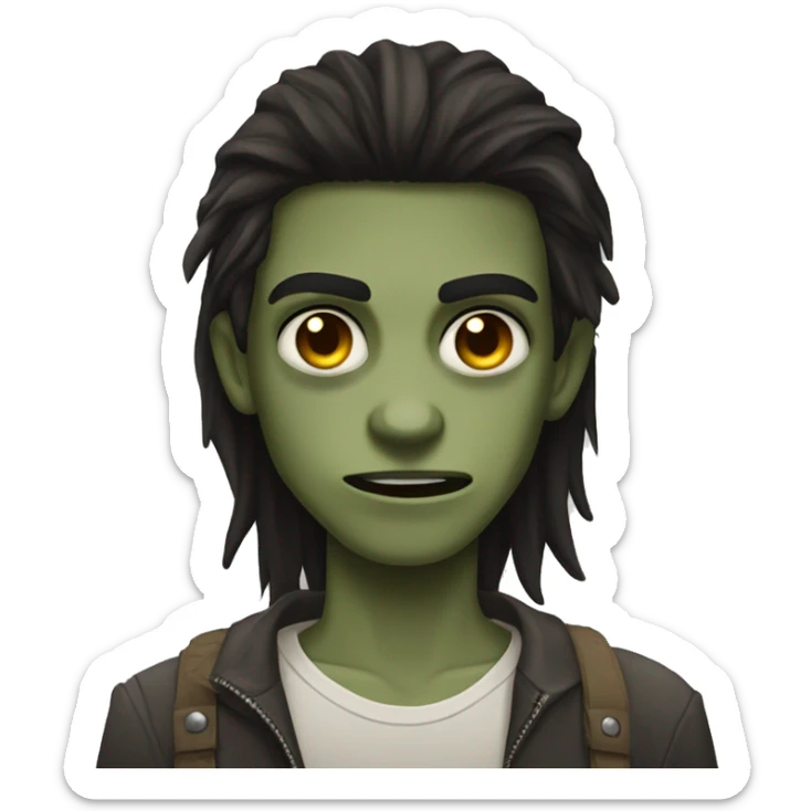 teen light skin boy zombie with long dark hair and brown eyes sticker
